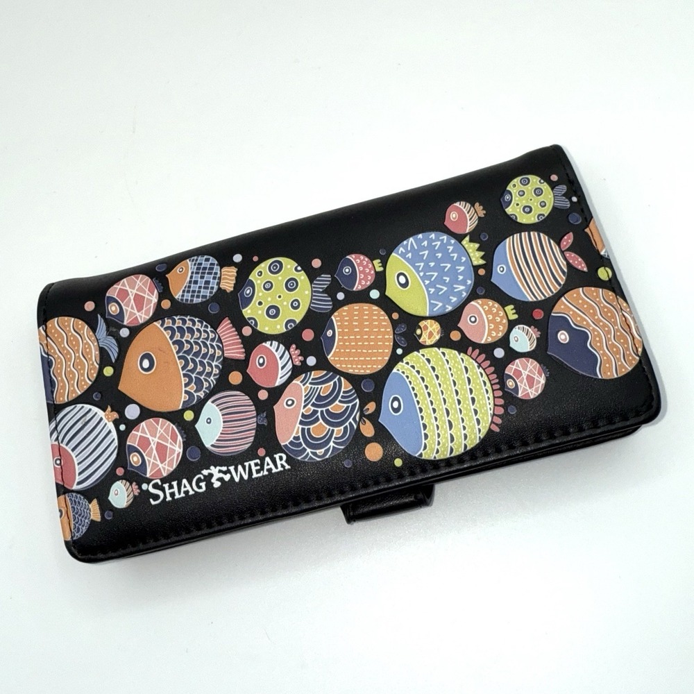 Shagwear Wallet Black Fish Print Snap Zip
